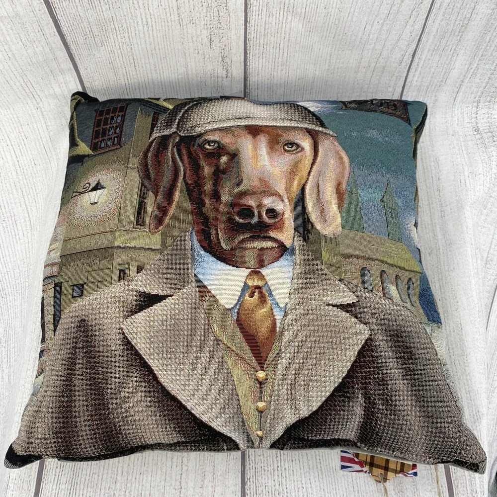 Hines of Oxford Tapestry Pillow Brown Gentleman Dog Sherlock Holmes British